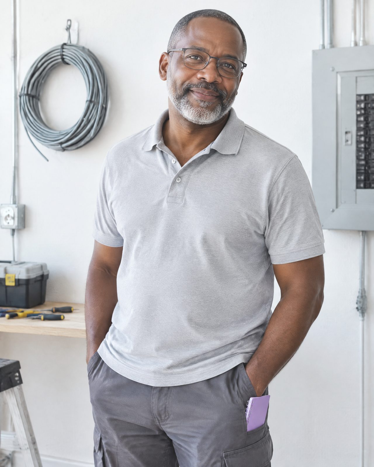 A Black Canadian electrician in his workshop